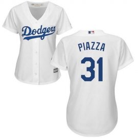 Los Angeles Dodgers #31 Mike Piazza White Home Womens Stitched MLB Jersey