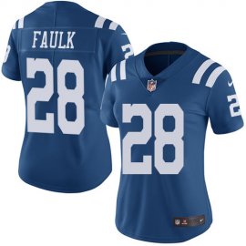 Nike Indianapolis Colts #28 Marshall Faulk Royal Blue Womens Stitched NFL Limited Rush Jersey