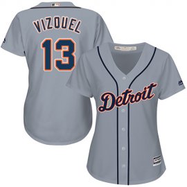 Detroit Tigers #13 Omar Vizquel Grey Road Womens Stitched MLB Jersey