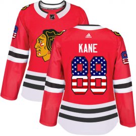 Adidas Chicago Blackhawks #88 Patrick Kane Red Home Authentic USA Flag Womens Stitched NHL Jersey