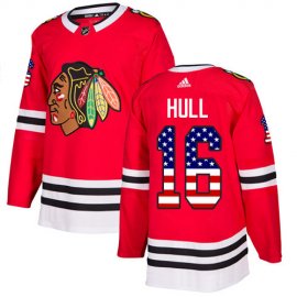 Adidas Chicago Blackhawks #16 Bobby Hull Red Home Authentic USA Flag Stitched NHL Jersey