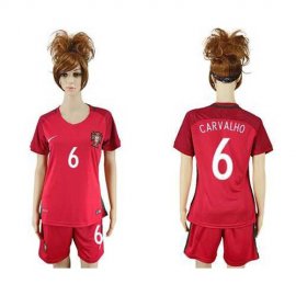 Womens Portugal #6 Carvalho Home Soccer Country Jersey