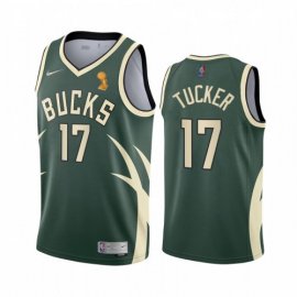 Nike Milwaukee Bucks #17 P.J. Tucker 2021 NBA Finals Champions Swingman Earned Edition Jersey Green Mens