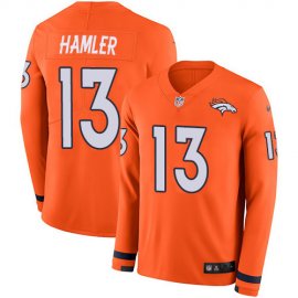 Nike Denver Broncos #13 KJ Hamler Orange Team Color Mens Stitched NFL Limited Therma Long Sleeve Jersey