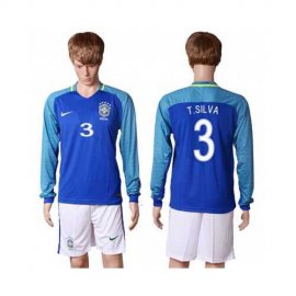Brazil #3 T.Silva Away Long Sleeves Soccer Country Jersey