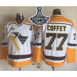 Pittsburgh Penguins #77 Paul Coffey White/Yellow CCM Throwback 2017 Stanley Cup Finals Champions Stitched NHL Jersey