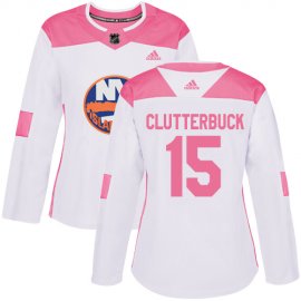Adidas New York Islanders #15 Cal Clutterbuck White/Pink Authentic Fashion Womens Stitched NHL Jersey