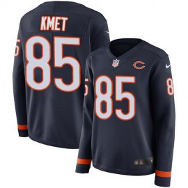 Nike Chicago Bears #85 Cole Kmet Navy Blue Team Color Womens Stitched NFL Limited Therma Long Sleeve Jersey