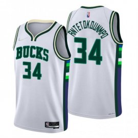 Milwaukee Milwaukee Bucks #34 Giannis Antetokounmpo Mens Nike White 2021/22 Swingman NBA Jersey – City Edition Mens