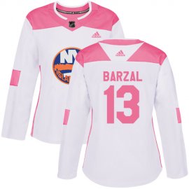 Adidas New York Islanders #13 Mathew Barzal White/Pink Authentic Fashion Womens Stitched NHL Jersey