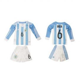 Argentina #6 Biglia Home Long Sleeves Kid Soccer Country Jersey