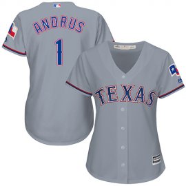 Texas Rangers #1 Elvis Andrus Grey Road Womens Stitched MLB Jersey