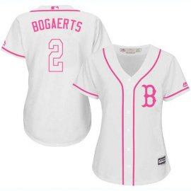 Boston Red Sox #2 Xander Bogaerts White/Pink Fashion Womens Stitched MLB Jersey
