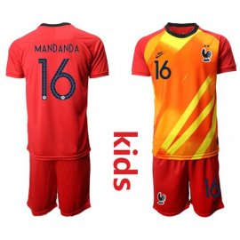 France #16 Mandanda Red Goalkeeper Kid Soccer Country Jersey