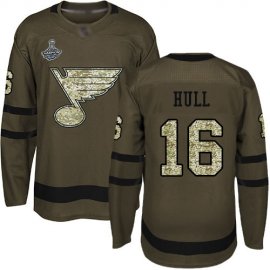 Adidas St. Louis Blues #16 Brett Hull Green Salute to Service Stanley Cup Champions Stitched Youth NHL Jersey