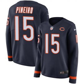 Nike Chicago Bears #15 Eddy Pineiro Navy Blue Team Color Womens Stitched NFL Limited Therma Long Sleeve Jersey