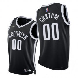 Nike Nets Custom Mens 2021-22 75th Diamond Anniversary NBA Jersey Black