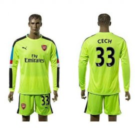 Arsenal #33 Cech Shiny Green Goalkeeper Long Sleeves Soccer Club Jersey
