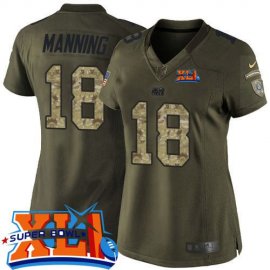 Nike Indianapolis Colts #18 Peyton Manning Green Super Bowl XLI Womens Stitched NFL Limited Salute to Service Jersey