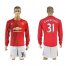 Manchester United #31 Schweinsteiger Red Home Long Sleeves Soccer Club Jersey