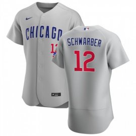 Chicago Cubs #12 Kyle Schwarber Mens Nike Gray Road 2020 Authentic Team Jersey