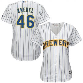 Milwaukee Brewers #46 Corey Knebel White Strip Home Womens Stitched MLB Jersey