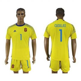 Spain #1 Casillas Yellow Goalkeeper Soccer Country Jersey