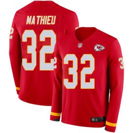 Nike Kansas City Chiefs #32 Tyrann Mathieu Red Team Color Mens Stitched NFL Limited Therma Long Sleeve Jersey