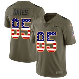 Nike Los Angeles Chargers #85 Antonio Gates Olive/USA Flag Mens Stitched NFL Limited 2017 Salute To Service Jersey
