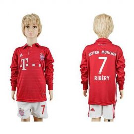 Bayern Munchen #7 Ribery Home Long Sleeves Kid Soccer Club Jersey