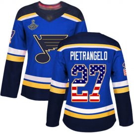 Adidas St. Louis Blues #27 Alex Pietrangelo Blue Home Authentic USA Flag Stanley Cup Champions Womens Stitched NHL Jersey
