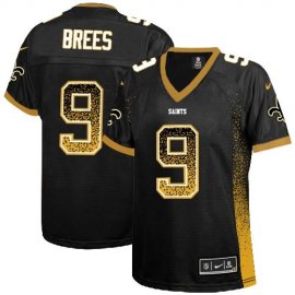 Nike New Orleans Saints #9 Drew Brees Black Team Color Womens Stitched NFL Elite Drift Fashion Jersey