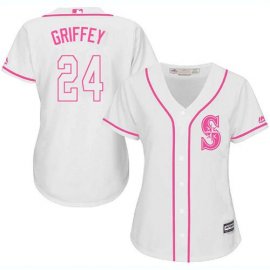Seattle Mariners #24 Ken Griffey White/Pink Fashion Womens Stitched MLB Jersey