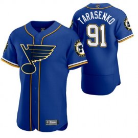 St. Louis Blues #91 Vladimir Tarasenko Mens 2020 NHL x MLB Crossover Edition Baseball Jersey Blue