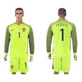 Portugal #1 Patricio Green Long Sleeves Goalkeeper Soccer Country Jersey