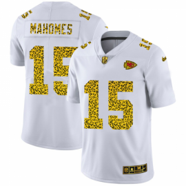 Kansas City Chiefs #15 Patrick Mahomes Mens Nike Flocked Leopard Print Vapor Limited NFL Jersey White