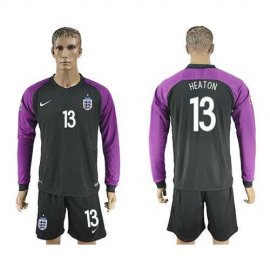 England #13 Heaton Black Long Sleeves Goalkeeper Soccer Country Jersey