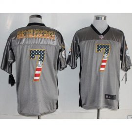 Nike Pittsburgh Steelers #7 Ben Roethlisberger Grey Mens Stitched NFL Elite USA Flag Fashion Jersey