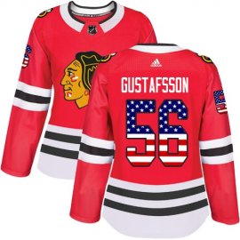 Adidas Chicago Blackhawks #56 Erik Gustafsson Red Home Authentic USA Flag Womens Stitched NHL Jersey