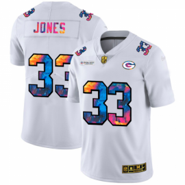 Green Bay Packers #33 Aaron Jones Mens White Nike Multi-Color 2020 NFL Crucial Catch Limited NFL Jersey