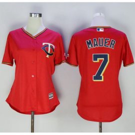 Minnesota Twins #7 Joe Mauer Red Womens Alternate Stitched MLB Jersey
