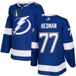 Adidas Tampa Bay Lightning #77 Victor Hedman Blue 2022 Stanley Cup Final Patch Home Authentic Stitched NHL Jersey Mens