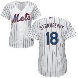 New York Mets #18 Darryl Strawberry White(Blue Strip) Home Womens Stitched MLB Jersey