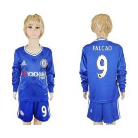 Chelsea #9 Falcao Home Long Sleeves Kid Soccer Club Jersey