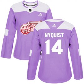 Adidas Detroit Red Wings #14 Gustav Nyquist Purple Authentic Fights Cancer Womens Stitched NHL Jersey