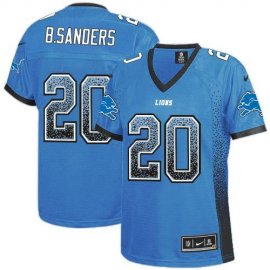 Nike Detroit Lions #20 Barry Sanders Light Blue Team Color Womens Stitched NFL Elite Drift Fashion Jersey