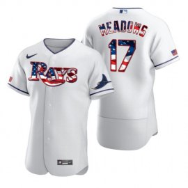 Tampa Bay Rays #17 Austin Meadows Mens Nike White Fluttering USA Flag Limited Edition Authentic MLB Jersey
