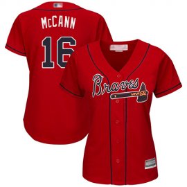 Atlanta Braves #16 Brian McCann Red Alternate Womens Stitched MLB Jersey