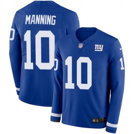Nike New York Giants #10 Eli Manning Royal Blue Team Color Mens Stitched NFL Limited Therma Long Sleeve Jersey