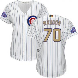 Chicago Cubs #70 Joe Maddon White(Blue Strip) 2017 Gold Program Cool Base Womens Stitched MLB Jersey